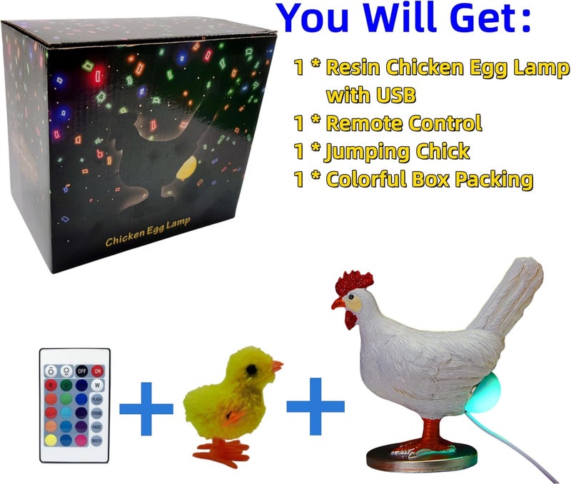 BooLai Upgraded Chicken Egg Lamp, Chicken Lamp, 16 Colors Change with Remote Control, 3D Resin Chicken Night Light with USB, Color Gift Box, Easter Birthday Gift for Friends (D) - Image 3